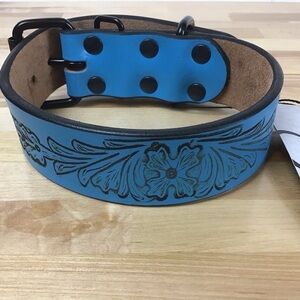 Madcow genuine leather contemporary country vibe dog collar handmade blue black